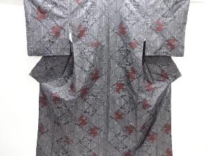 幾何学に草花模様織出し本場泥大島紬着物（5マルキ）